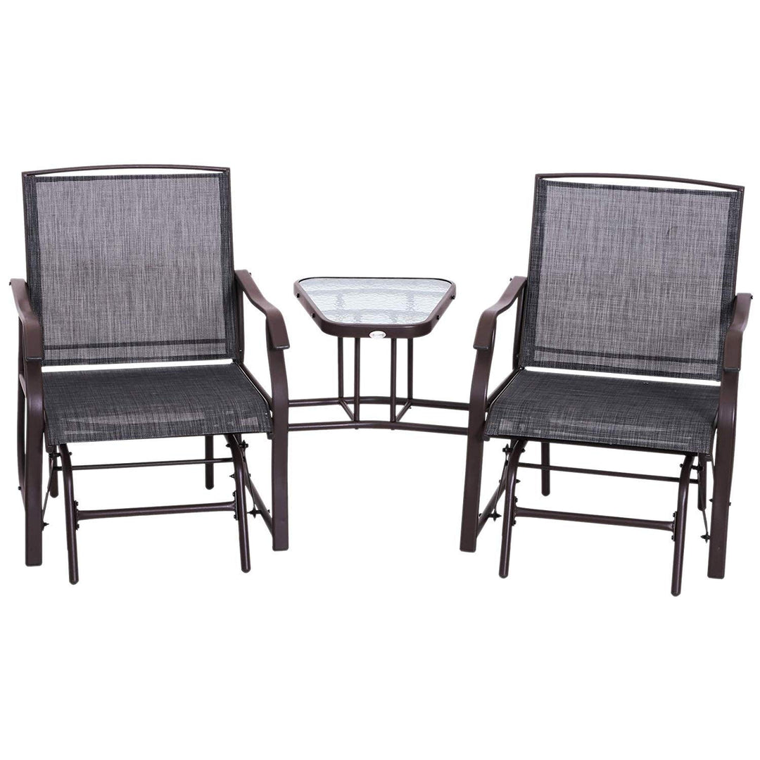 Outdoor Sling Fabric 3-Piece Double Glider Rocker Chairs with Table Set Grey - Diamond Home USA