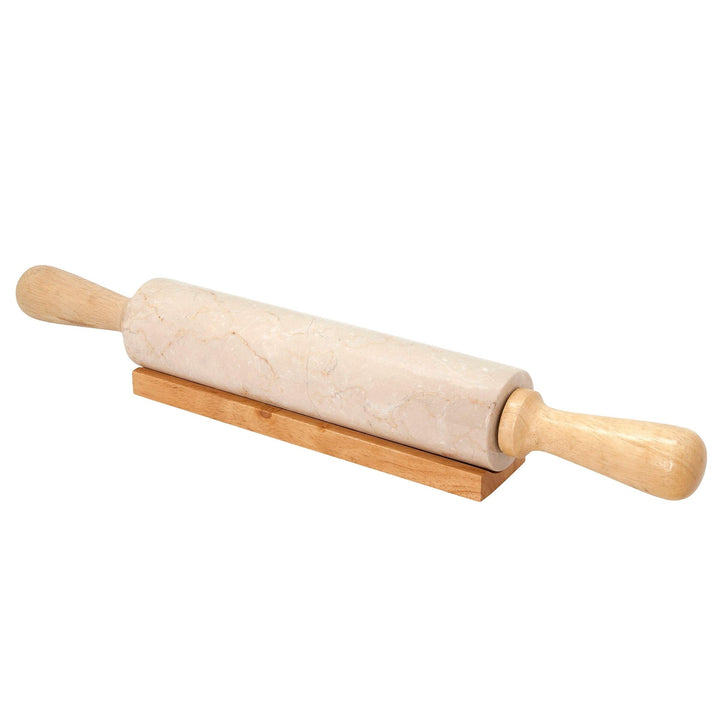 Deluxe Natural Champagne Marble Rolling Pin With Wooden Cradle 18ââ‚¬l Beige