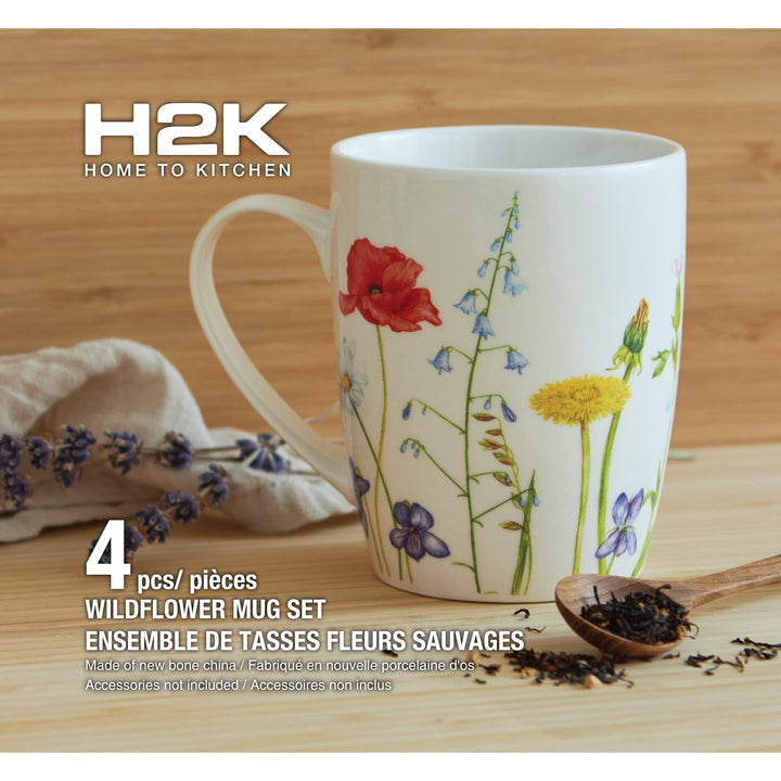 Porcelain Coffee Mugs 4 Piece Set Wildflower Multi Color Floral Modern - Diamond Home USA