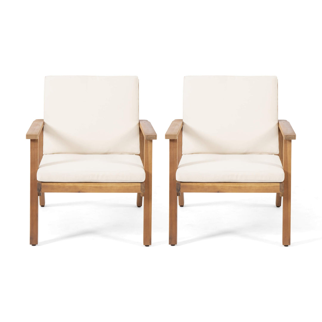 Christopher Knight Home Carlos Outdoor Acacia Wood Club Chairs with Cushions Brown Patina Finish + Cream Cushion