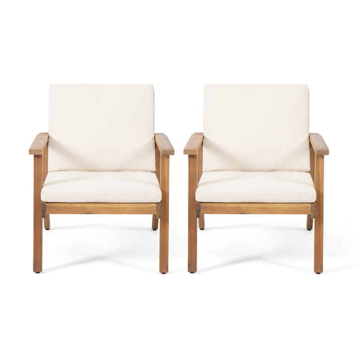 Christopher Knight Home Carlos Outdoor Acacia Wood Club Chairs with Cushions Brown Patina Finish + Cream Cushion