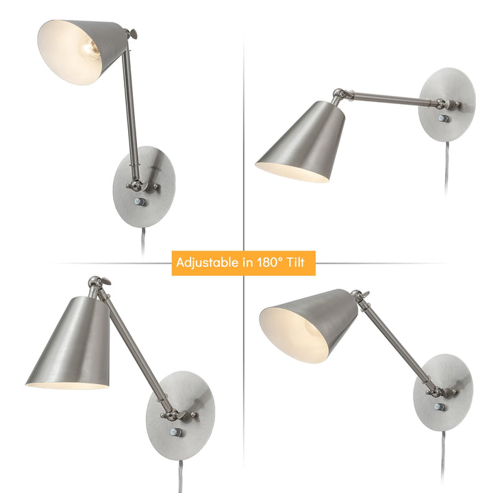 Brushed Nickel Dimmable Swing Arm Wall Sconce Silver Mid-Century Modern - Diamond Home USA