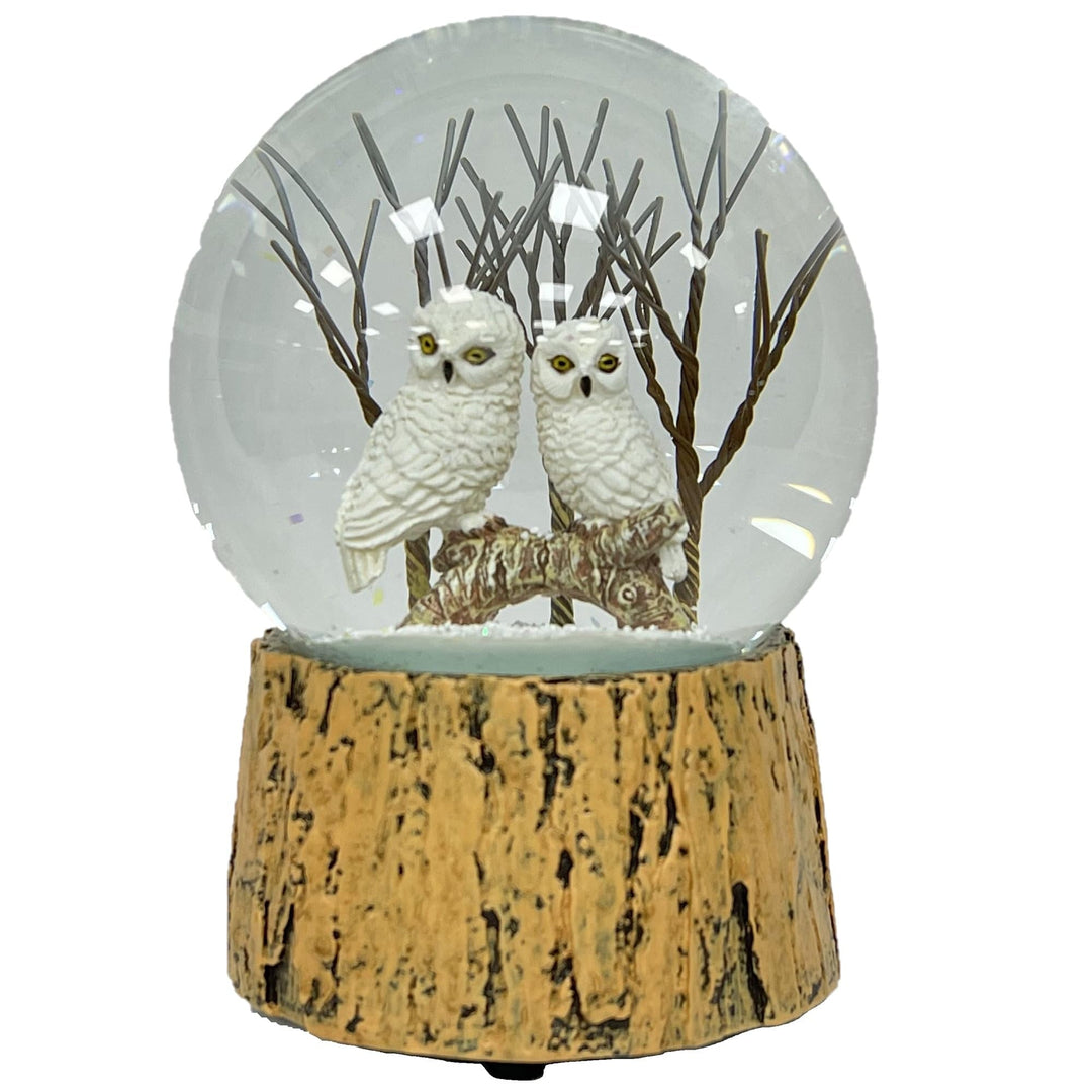 Harkness Snowy Owls Decorative Snow Globe with Wind Up Music Box Multi Color