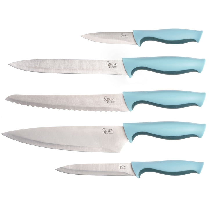 14pc Stainless Steel Knife Set Blue 14 Piece Ergo Handles - Diamond Home USA