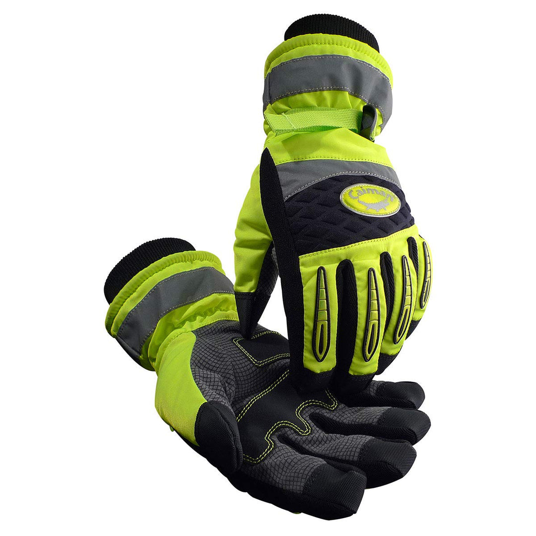 Caiman Hi-Vis Synthetic Leather Palm Winter Gloves Heatrac Insulation Padded