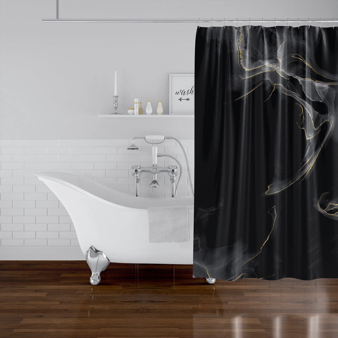 Marble Black Shower Curtain Black Abstract Modern Contemporary Polyester - Diamond Home USA