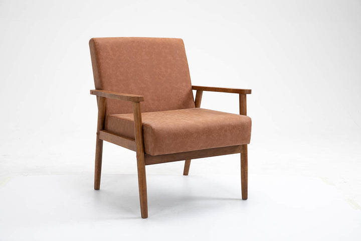 Merakii Midcentury Modern Solid Wood Vegan Leather Upholstered Armchairs - Brown - Diamond Home USA