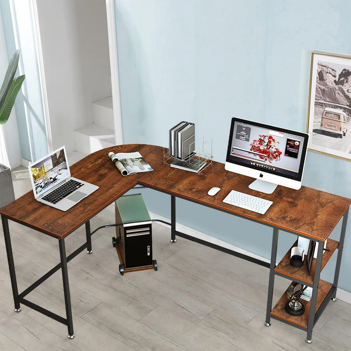 66 in. W Brown Modern Design Shaped Corner Computer Desk Black Contemporary - Diamond Home USA