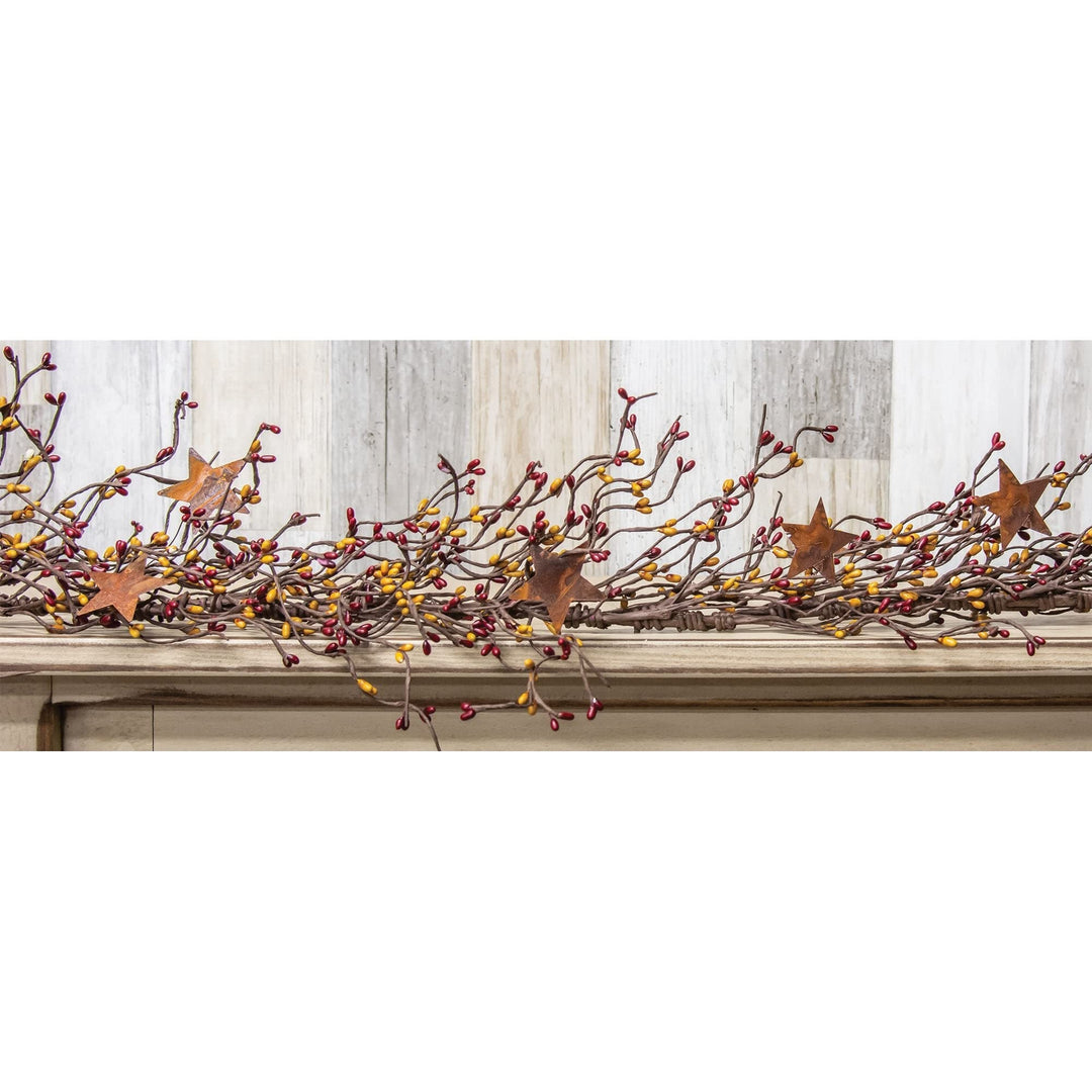 Pip Berry Garland with Stars Burgundy and Old Gold 40" Red/Gold 40 Inches Un-lit - Diamond Home USA