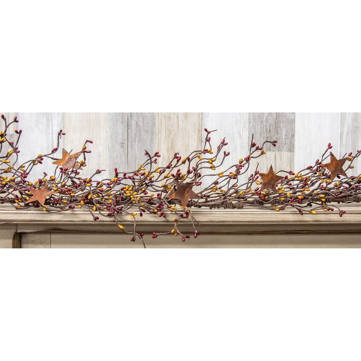 Pip Berry Garland with Stars Burgundy and Old Gold 40" Red/Gold 40 Inches Un-lit - Diamond Home USA