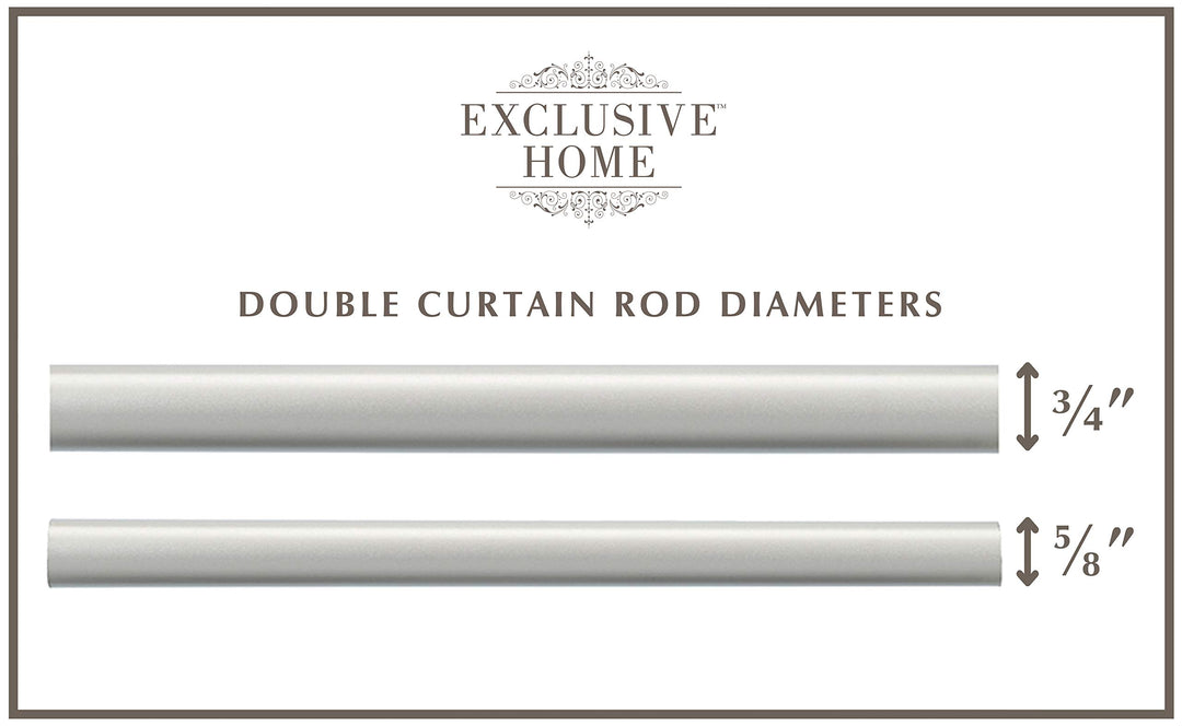 Exclusive Home Napoleon Double Curtain Rod and Finial Set Matte Silver 66"-120" - Diamond Home USA