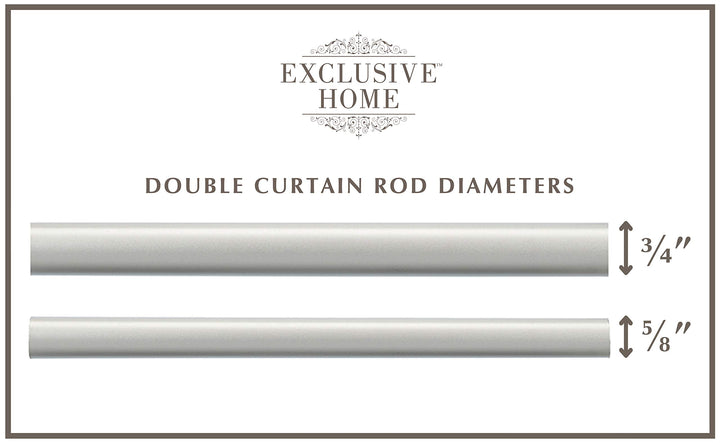 Exclusive Home Napoleon Double Curtain Rod and Finial Set Matte Silver 66"-120" - Diamond Home USA