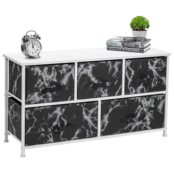 Black Marble Fabric/White Wood 5-Drawer Dresser Modern Contemporary Metal Medium