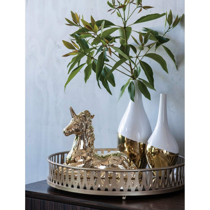 Urban Vogue Gold Metal/Glass/MDF 18-inch Diameter X 3.5-inch High Round Tray - Diamond Home USA