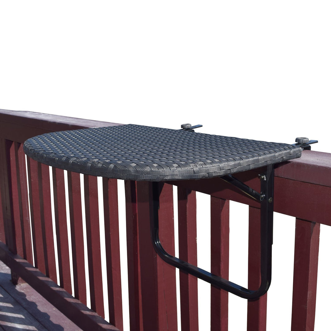 Oakland Living Balcony Railing Wicker Table Black - Diamond Home USA