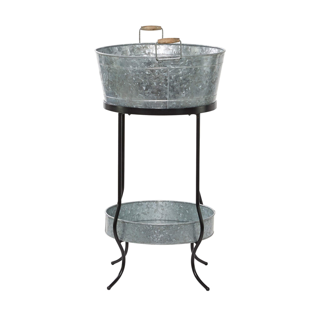 Farmhouse Style Drink Bucket Galvanized etal-Look 2-Tiers Silver 19 X 34round - Diamond Home USA