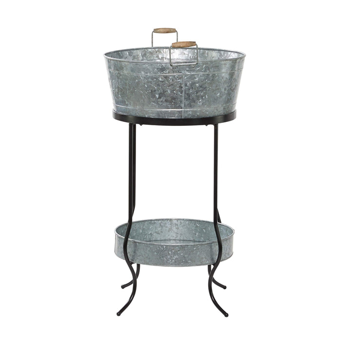 Farmhouse Style Drink Bucket Galvanized etal-Look 2-Tiers Silver 19 X 34round - Diamond Home USA