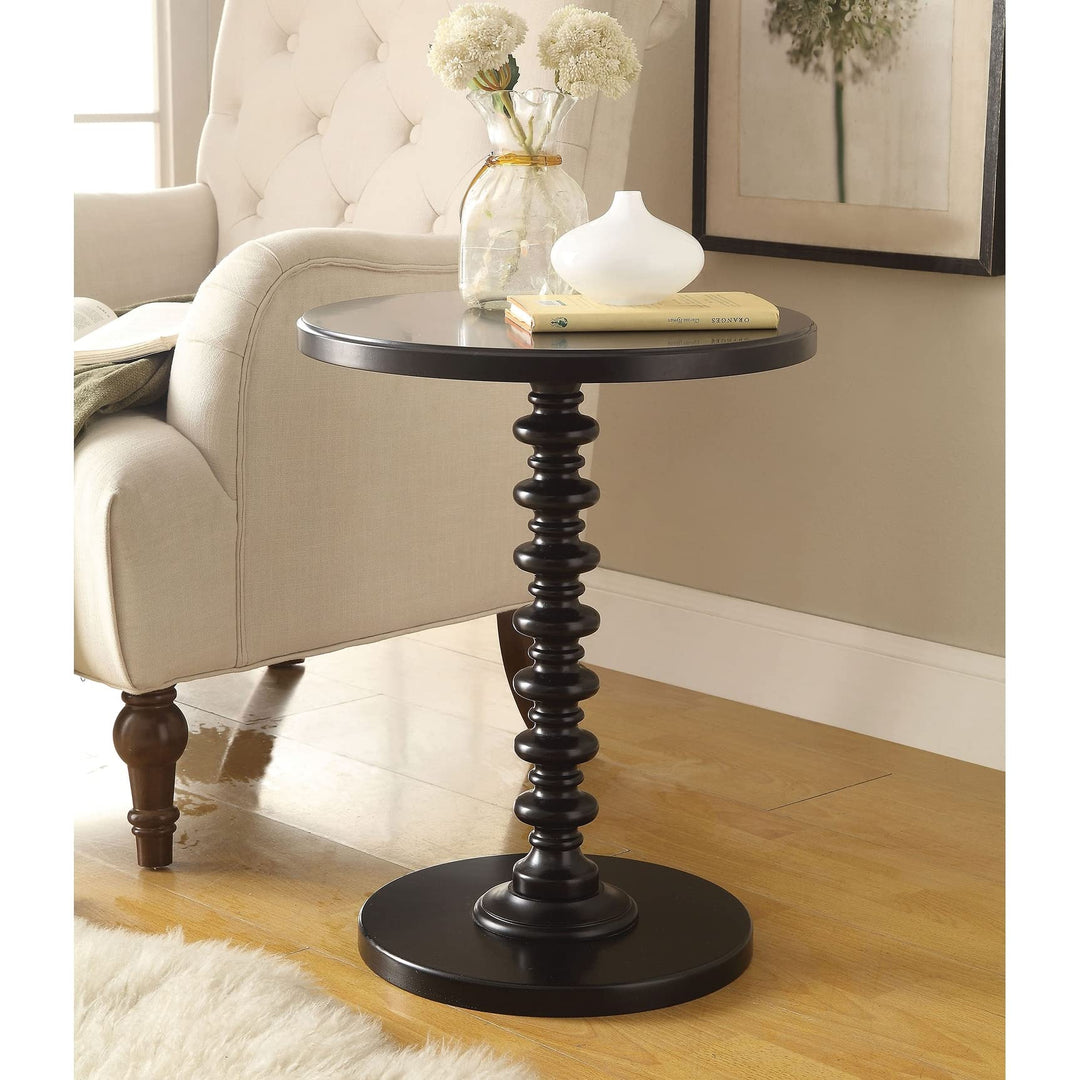 Round Top Side Table Turned Pedestal Base in Black Wood Finish Solid - Diamond Home USA