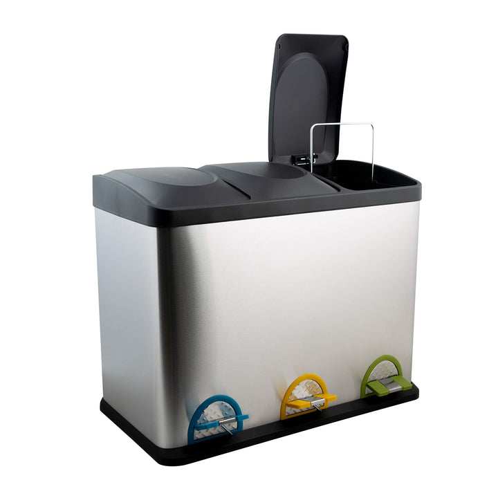 Organize It All 3 Compartment p-On 45 Liter Recycling Trash Can Stainless - Diamond Home USA