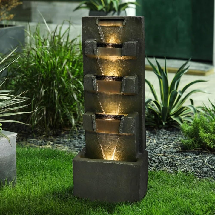 39.3-in High Floor Waterfall Fountain with Led Lights for Home Grey Modern - Diamond Home USA
