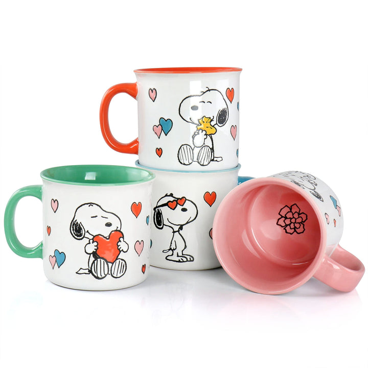 Peanuts Mothers Love 4 Piece 21 Ounce amper Mug Set In Assorted Designs Multi - Diamond Home USA
