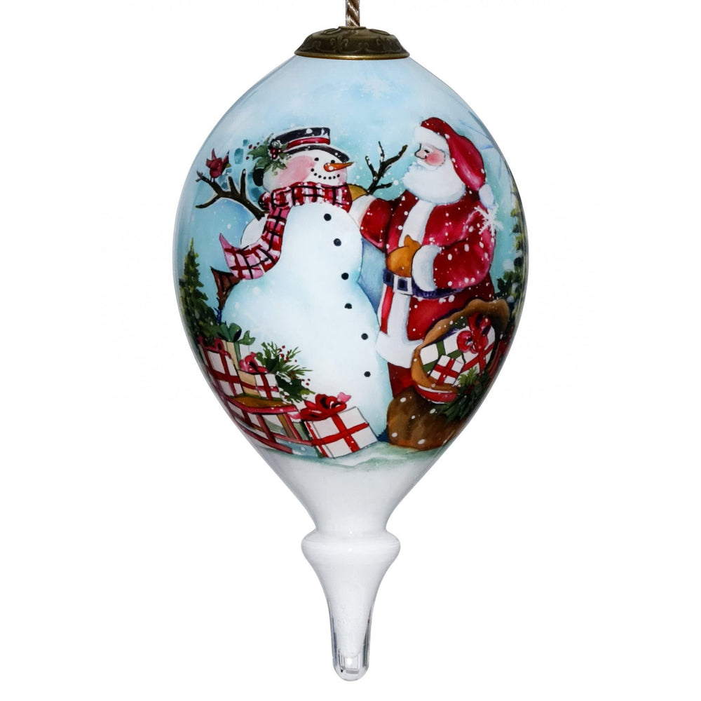 Christmas Santa and Snowman Hand Painted Mouth Blown Glass Ornament 4.75" X 2.5" - Diamond Home USA