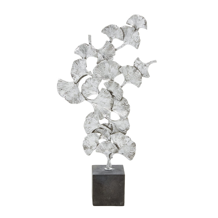 Silver Polystone Contemporary Sculpture Nature 19 X 10 3 Floral Polyresin - Diamond Home USA