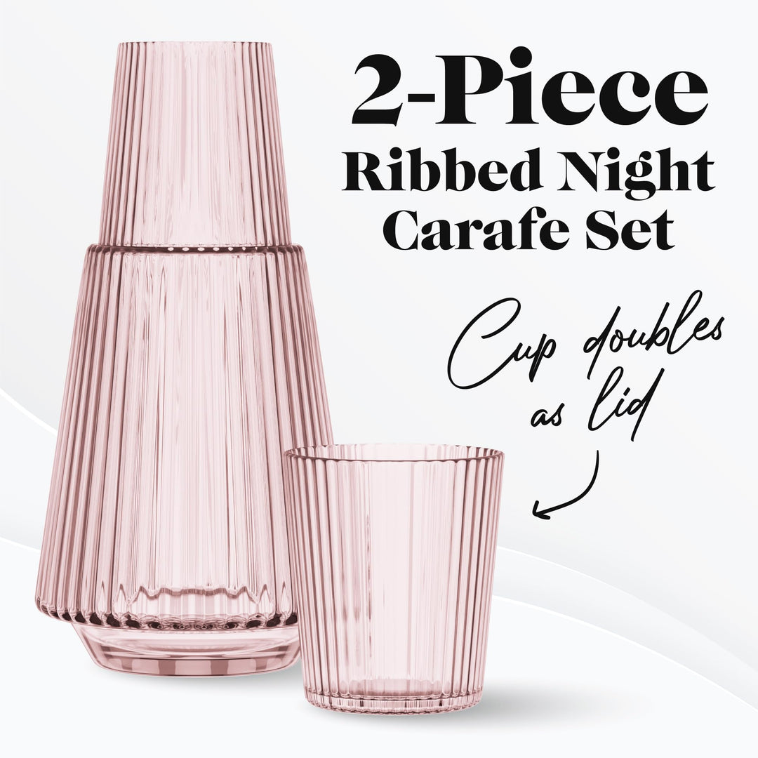 American Atelier Vintage Bedside Water Carafe with Tumbler - 37 Oz Ribbed - Diamond Home USA