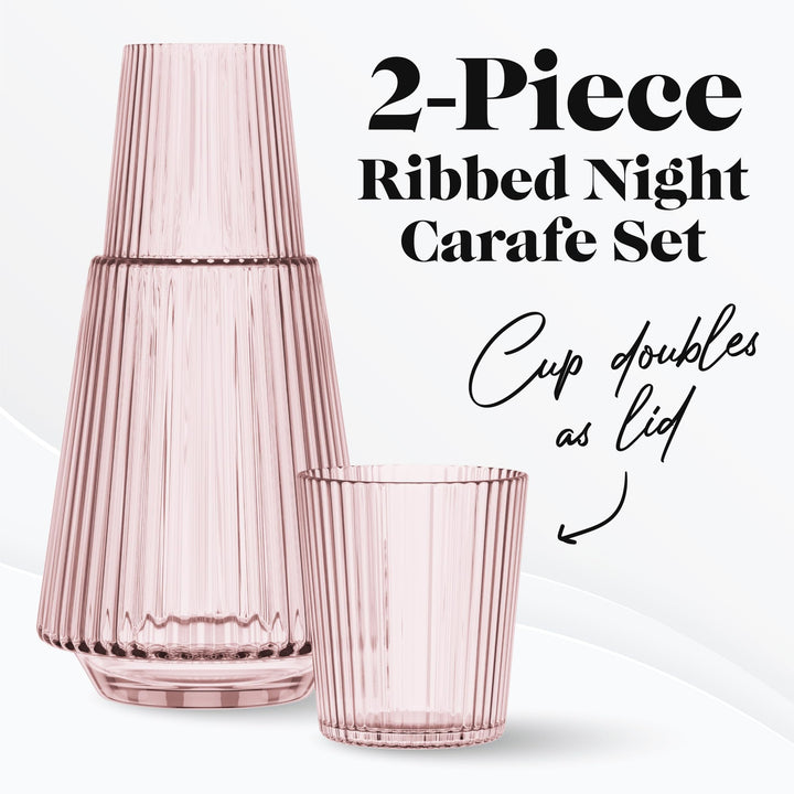 American Atelier Vintage Bedside Water Carafe with Tumbler - 37 Oz Ribbed - Diamond Home USA