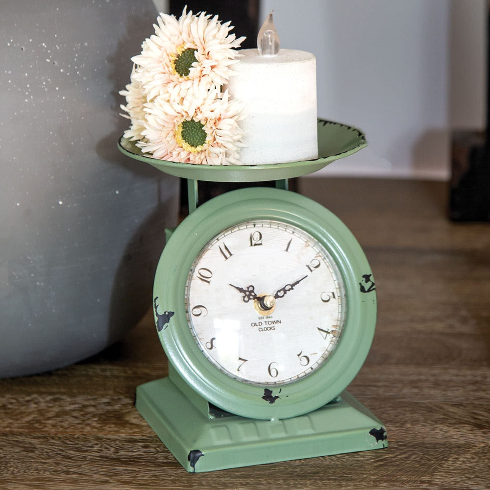 Vintage Green Scale Clock Farmhouse Novelty Metal Antique Battery - Diamond Home USA
