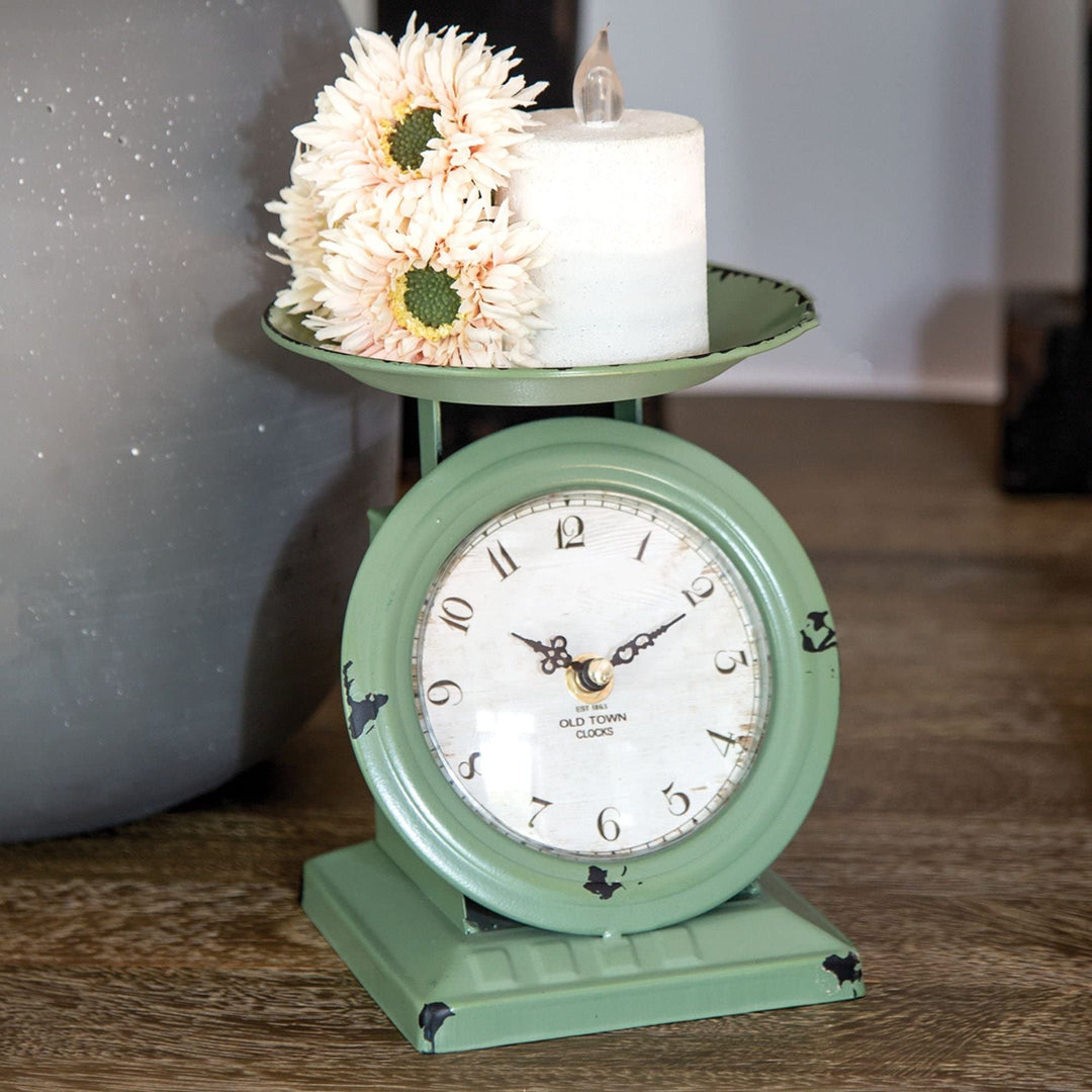 Vintage Green Scale Clock Farmhouse Novelty Metal Antique Battery - Diamond Home USA