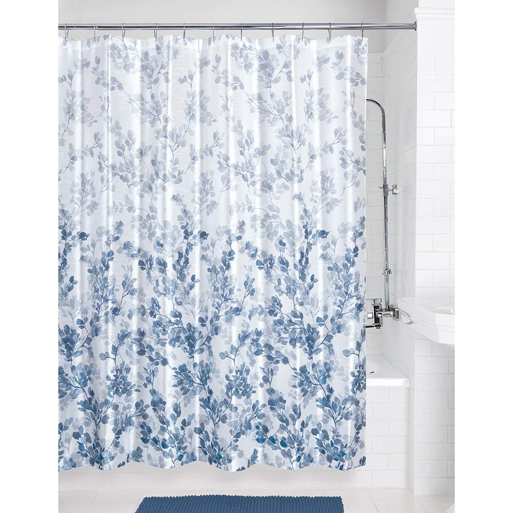 Vine Floral Shower Curtain Navy Blue Traditional Polyester - Diamond Home USA