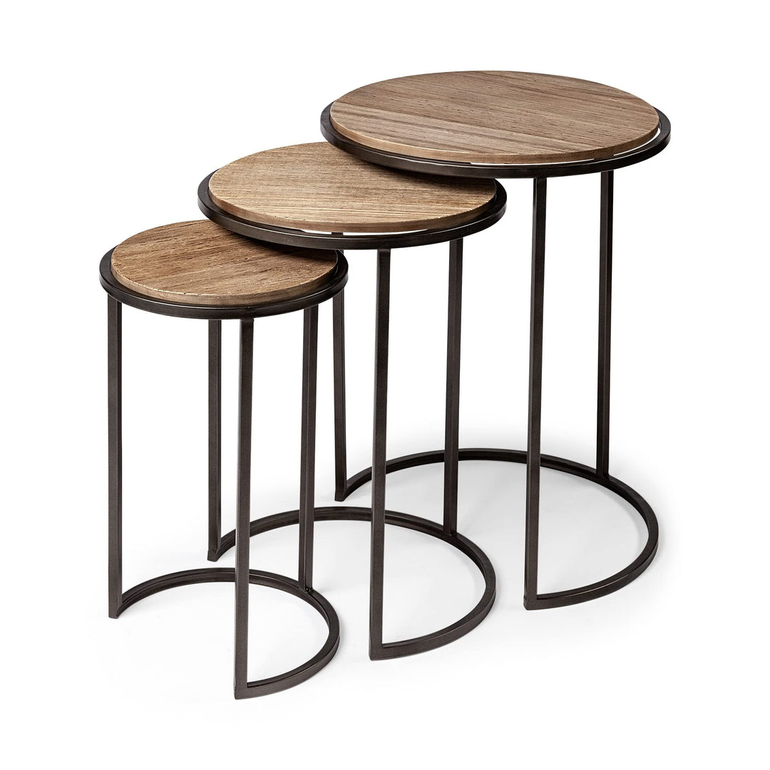 Glover (Set of 3) 0l X 0w Brown Wood Round Top W/Metal Nesting Accent Tables