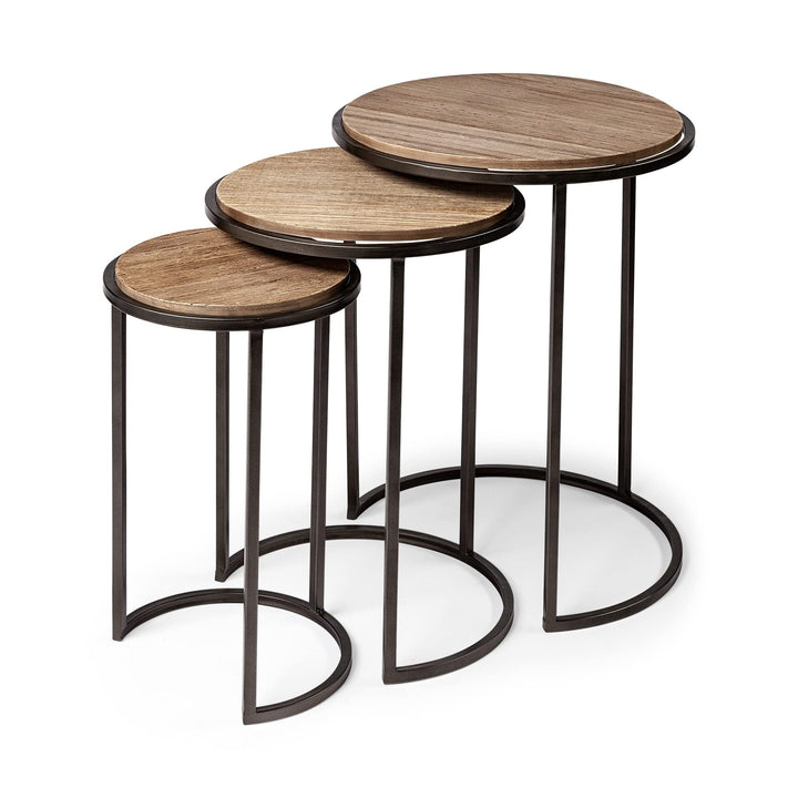 Glover (Set of 3) 0l X 0w Brown Wood Round Top W/Metal Nesting Accent Tables