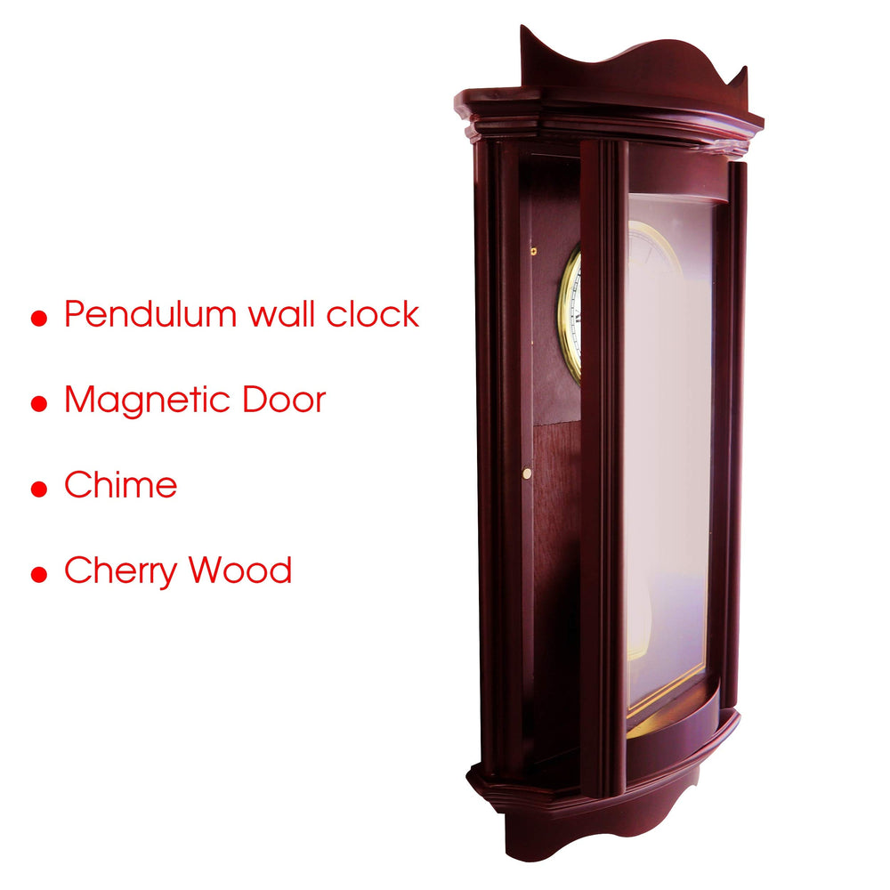Decorative Wall Clock with Pendulum in Cherry Red Rectangular Wood Finish - Diamond Home USA