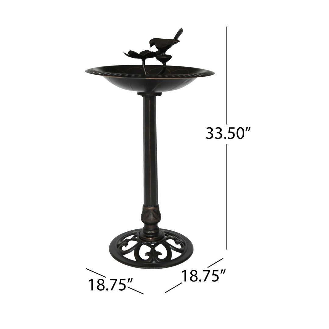 Outdoor Aluminum Bird Bath Black Pedestal Iron - Diamond Home USA