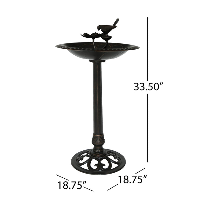 Outdoor Aluminum Bird Bath Black Pedestal Iron - Diamond Home USA