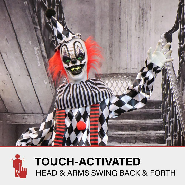 Haunted Hill Farm Animatronic Talking Clown on a Stage with Movement and - Diamond Home USA