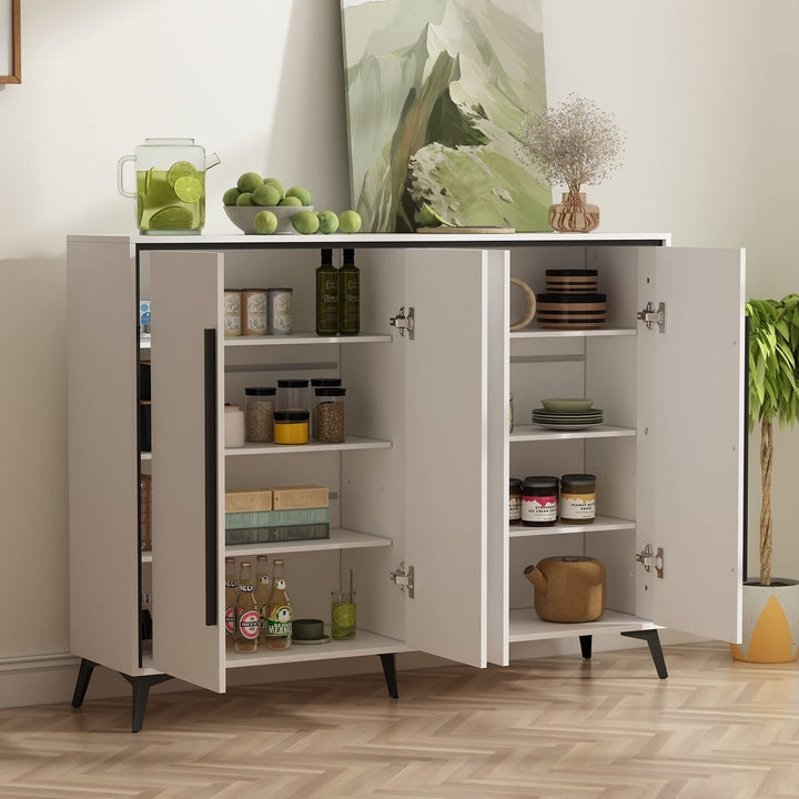 4 Door White Entryway Shoes Storage Cabinet Adjustable Shelf Sideboard Glam - Diamond Home USA