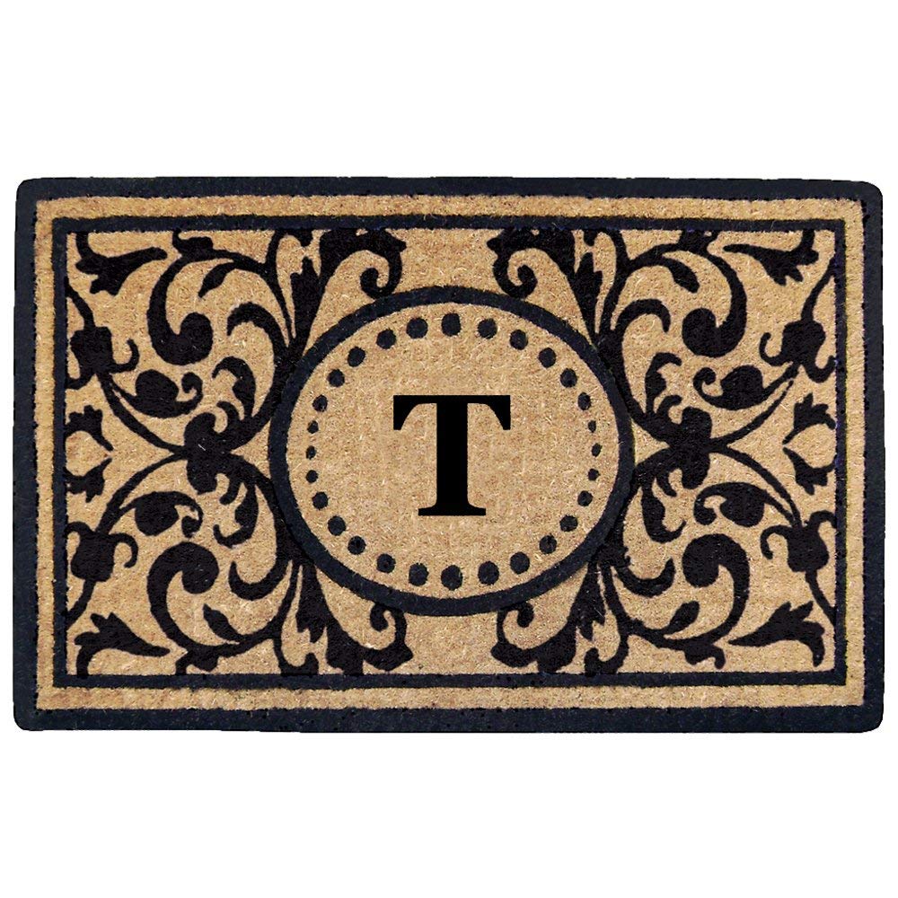 Letter T Doormat Natural Beige Black Monogrammed Capital T Front Door Mat T - Black