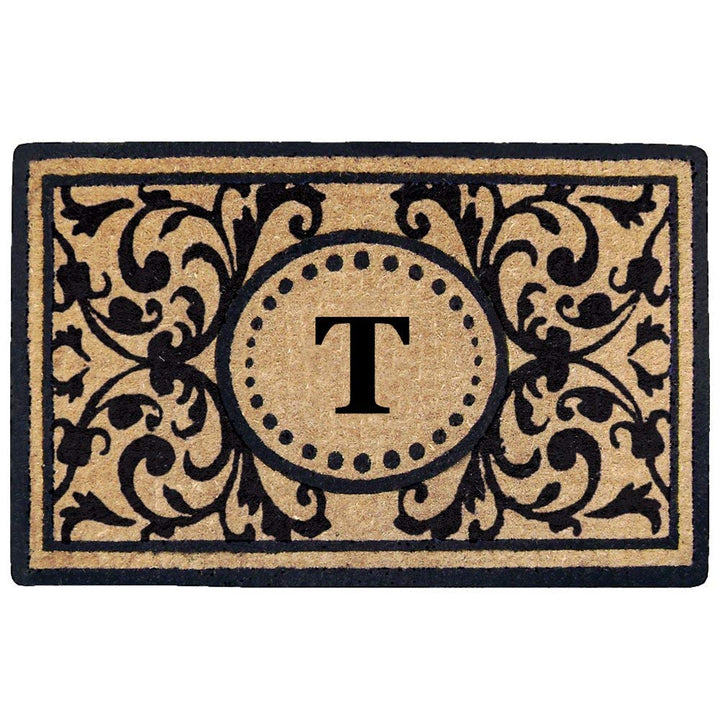 Letter T Doormat Natural Beige Black Monogrammed Capital T Front Door Mat T - Black