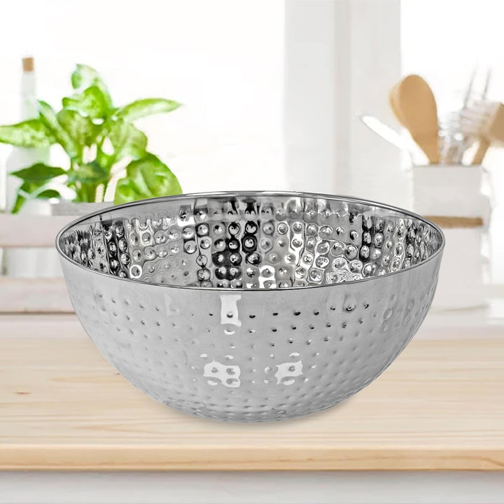 Stainless Steel Hammered Salad Bowl 9.50" Set Of 2 Silver Dishwasher Safe - Diamond Home USA