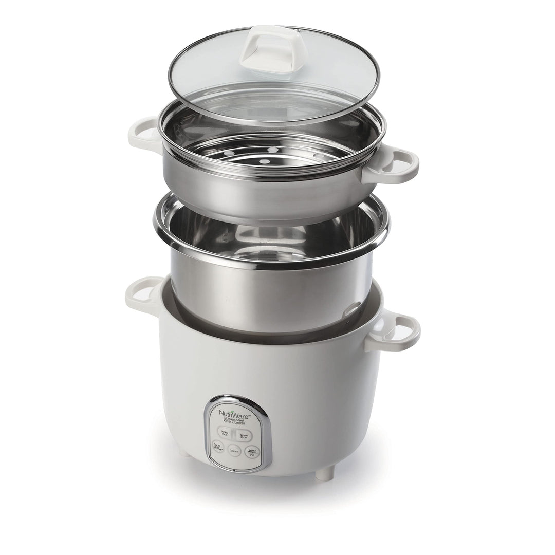14 Cup Digital Rice Cooker White Stainless Steel Ready Indicator Light - Diamond Home USA