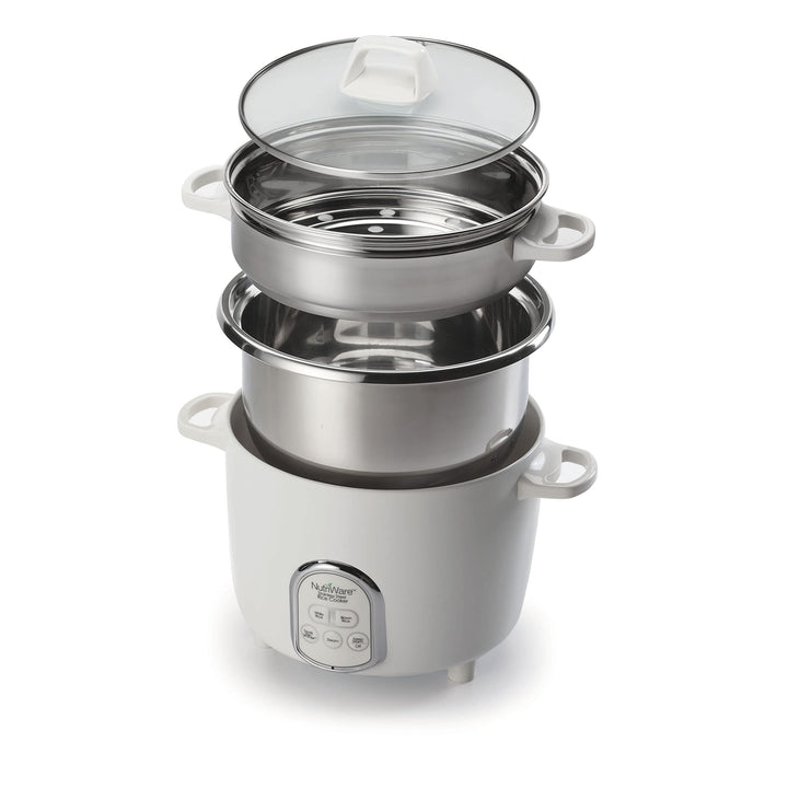 14 Cup Digital Rice Cooker White Stainless Steel Ready Indicator Light - Diamond Home USA