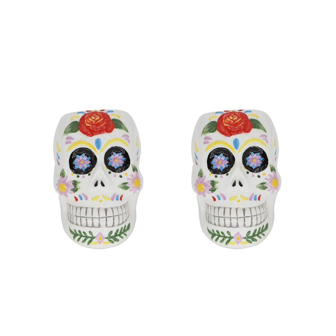 Day of The Dead Colorful Planter Set 2 Multi Color Ceramic Natural Finish - Diamond Home USA