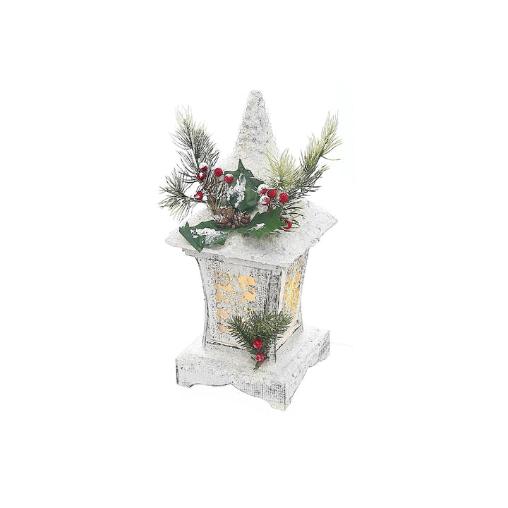 Christmas Led Snow Covered Snowflake Lantern 13.4" White Wood