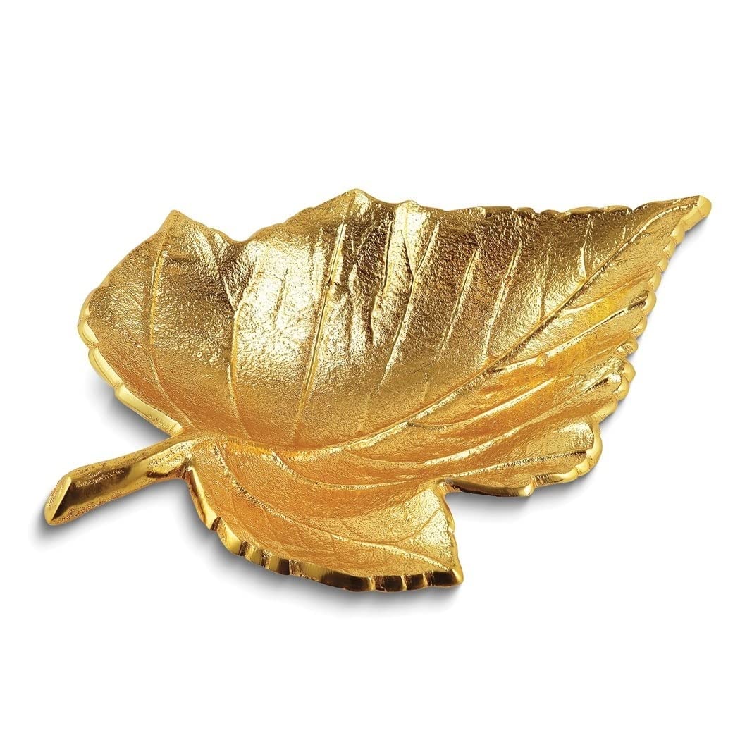 Small Gold-Tone Maple Leaf Tray Gold Traditional Stainless Steel Finish - Diamond Home USA