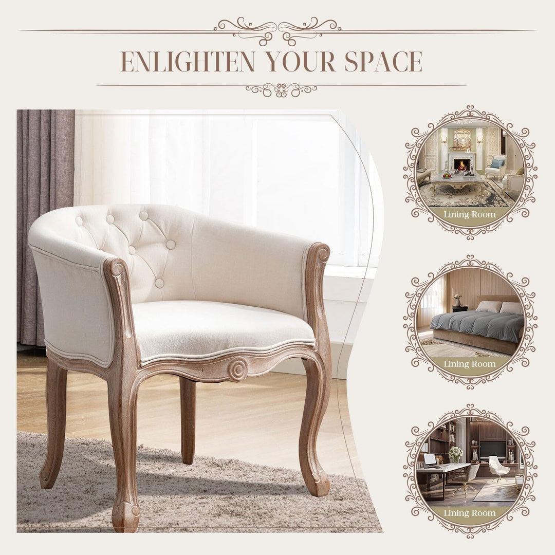 French Vintage Upholstered Accent Chair for Living Room Beige Solid Country - Diamond Home USA
