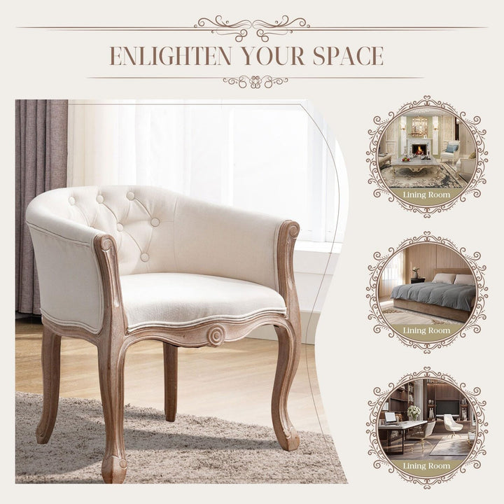 French Vintage Upholstered Accent Chair for Living Room Beige Solid Country - Diamond Home USA