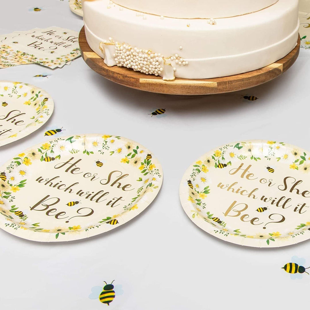 Bee Paper Plates For Gender Reveal Party (7 In 48 Pack) White Floral Country - Diamond Home USA